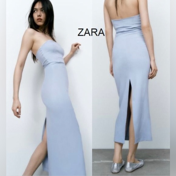 Zara Dresses & Skirts - Zara Blue Midi Bodycon Dress